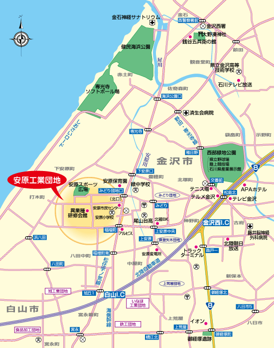 画像：安原工業団地近郊地図